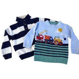 VTG Novelty Sweaters Toddler 4T Set of 2 Sailor Cable Knit Trucks